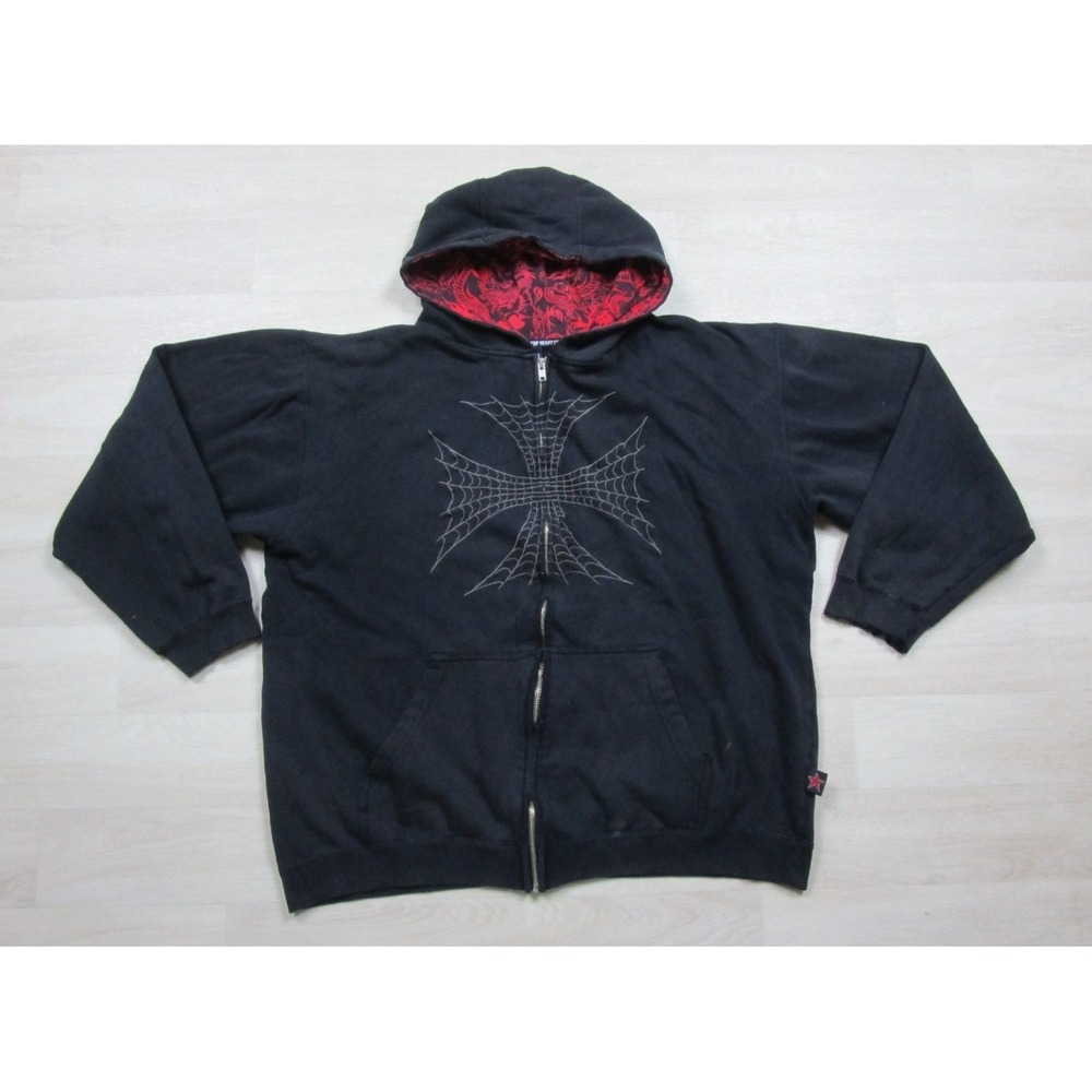 Vintage Y2K Top Heavy Hoodie Sweatshirt Men's (L) Iron Cross Embroidered Skate
